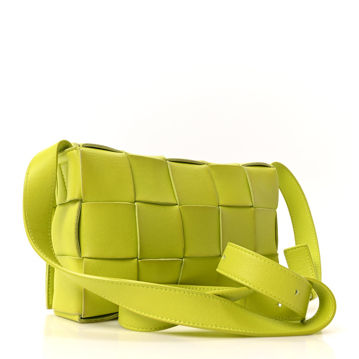 Lambskin Maxi Intrecciato Cassette Crossbody Bag Acid Kiwi