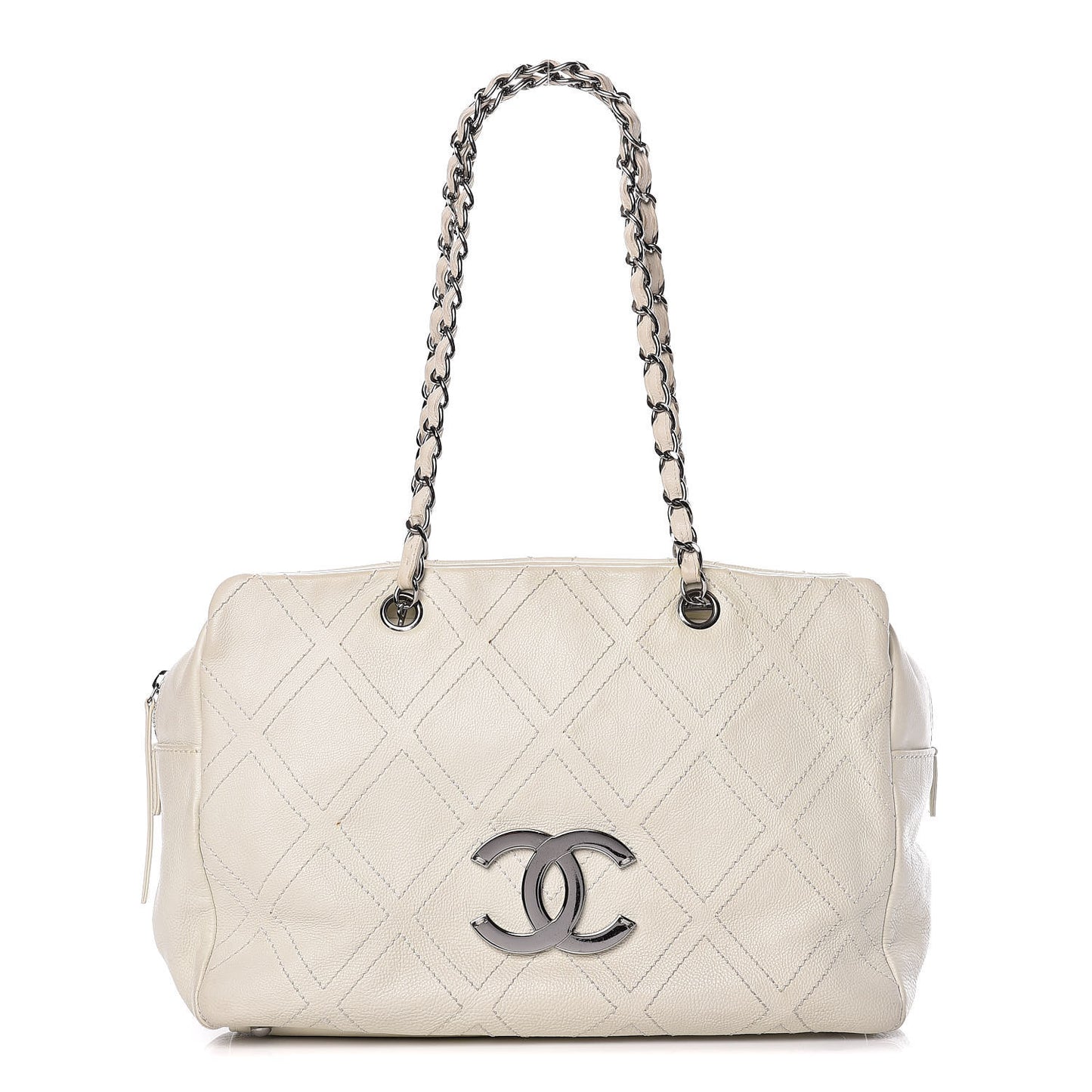 Calfskin Large Diamond Stitch Tote White