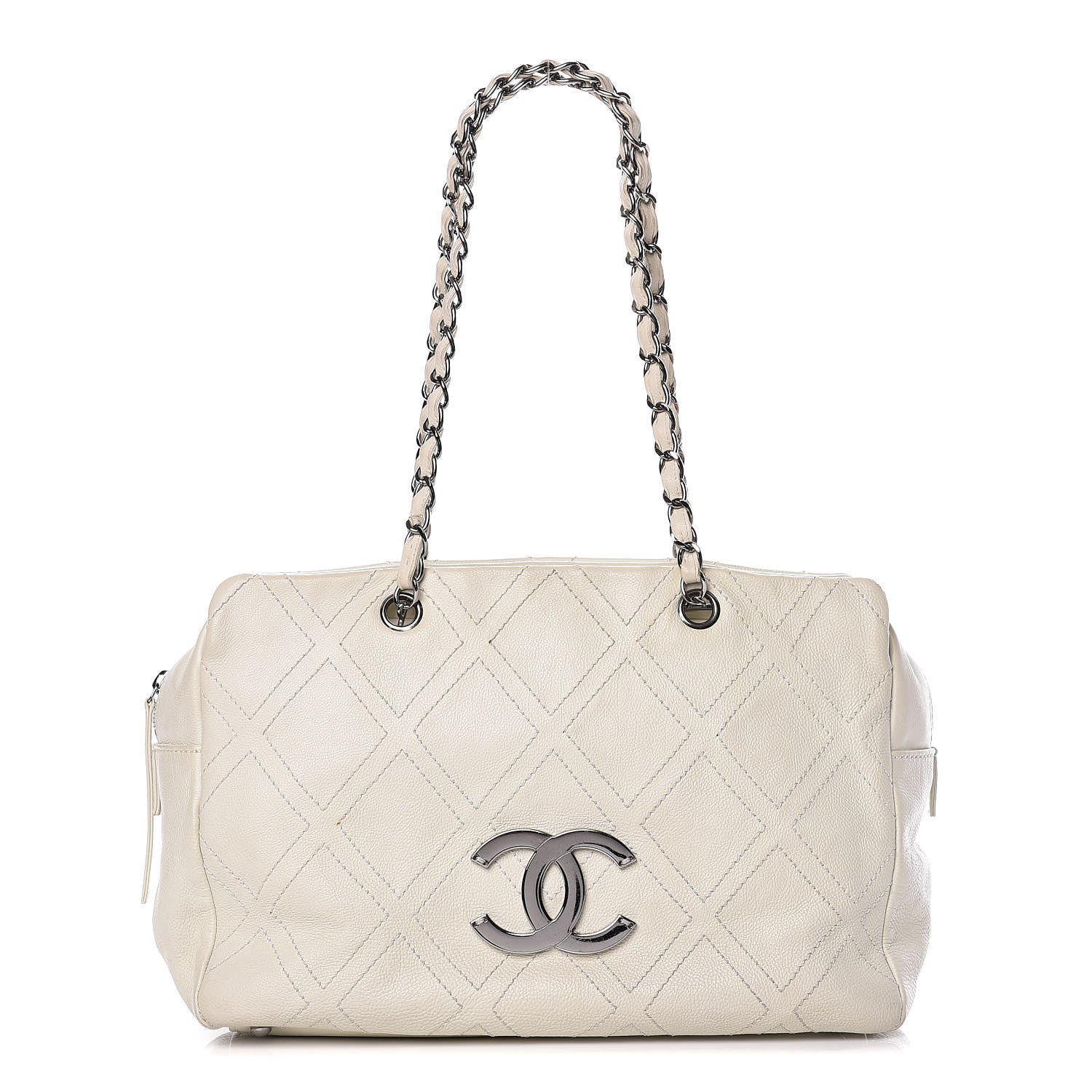 Chanel Calfskin Large Diamond Stitch Tote White 1 of 17