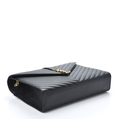 Saint Laurent Grain De Poudre Matelasse Chevron Large Monogram Satchel Black 3 of 9