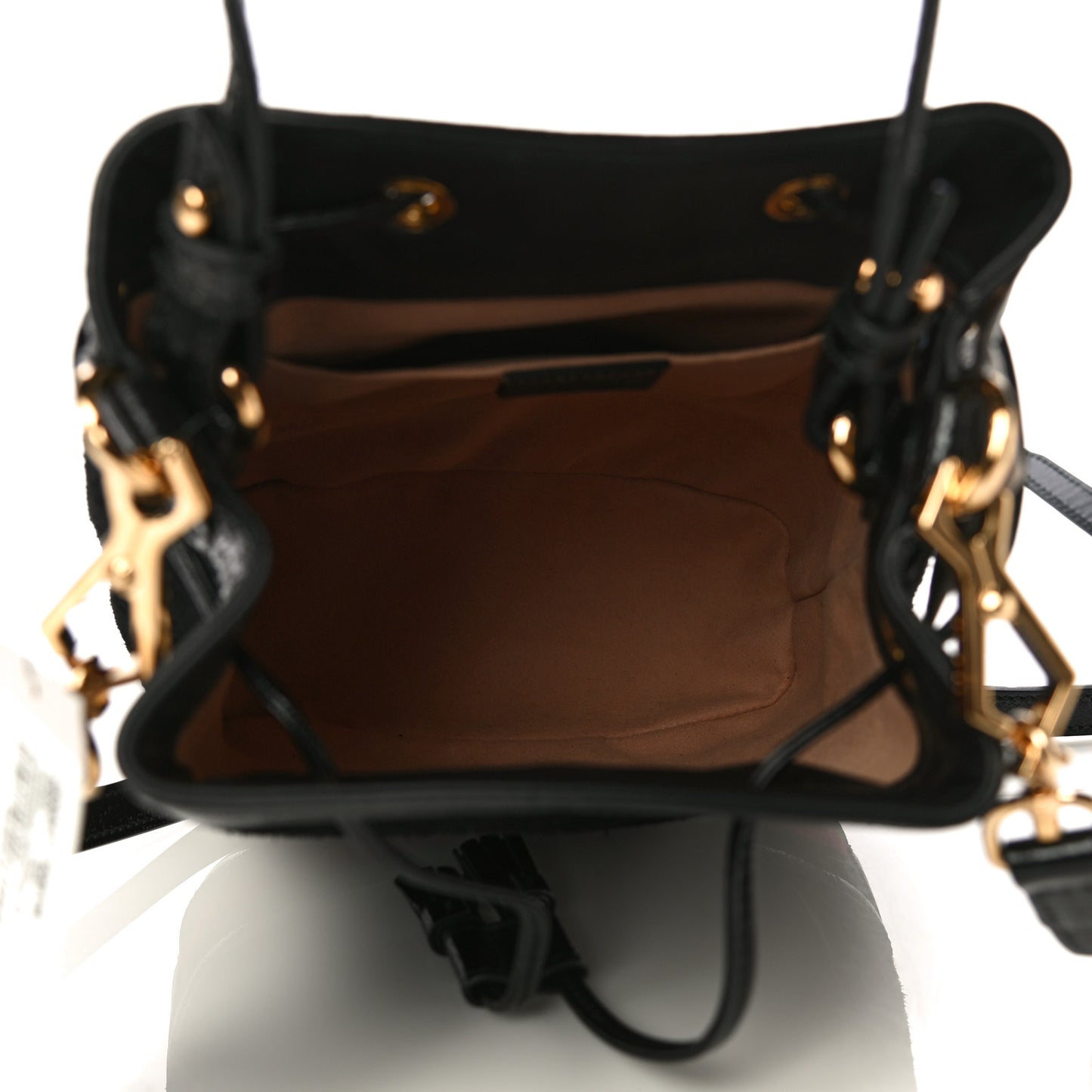 Suede Patent Web Small Ophidia Bucket Bag Black