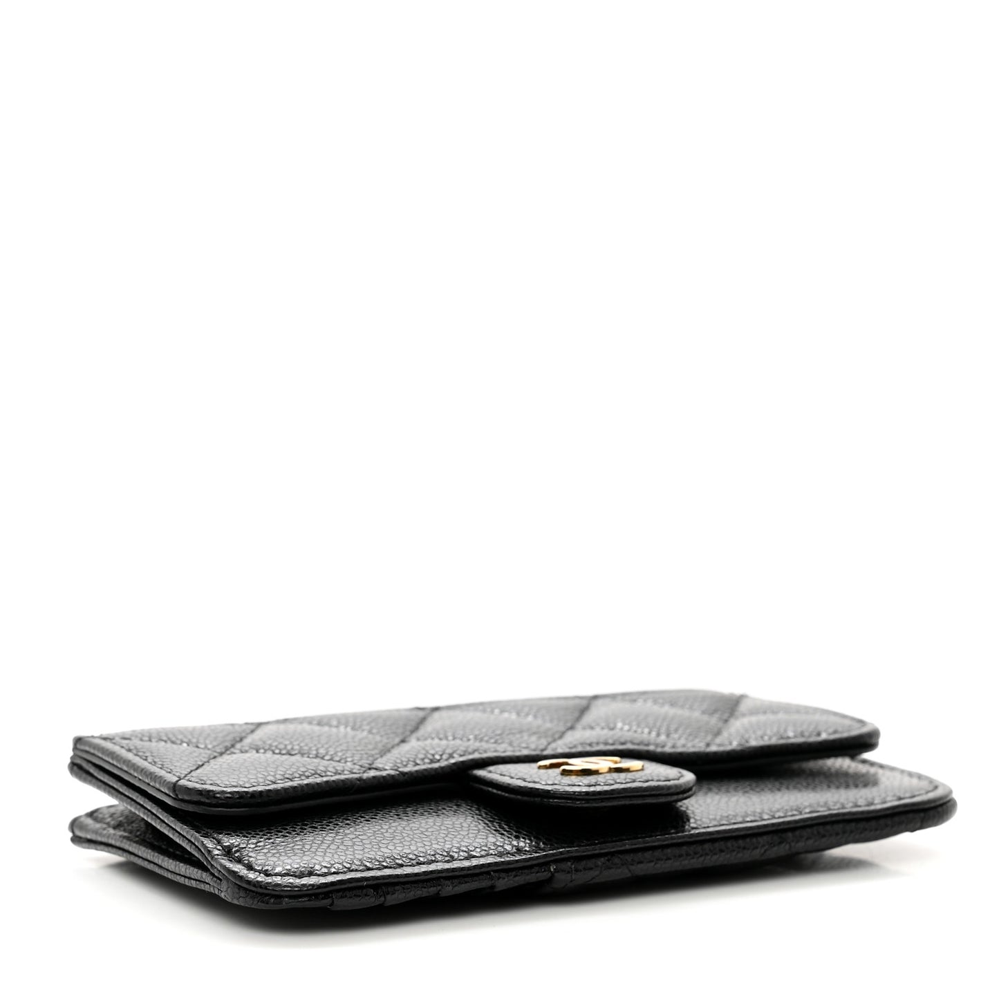 Caviar Quilted Flap Zip Card Holder Black