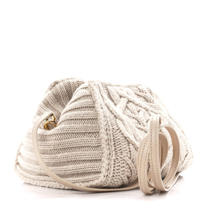 Loro Piana Cashmere Cable Knit Pontaccio Puffy Pouch Clutch Bag Beige 3 of 9