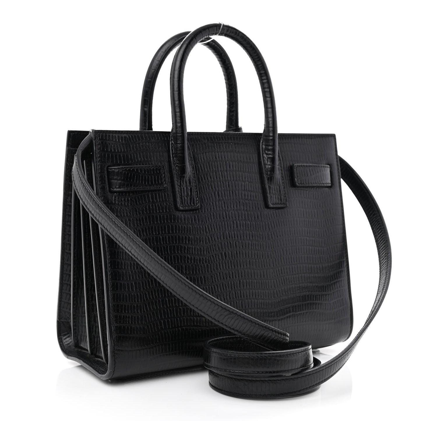 Calfskin Lizard Embossed Nano Sac De Jour Black