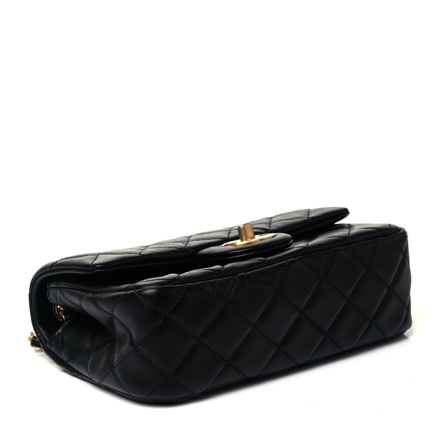 Lambskin Quilted Mini Rectangular Pearl Crush Flap Black