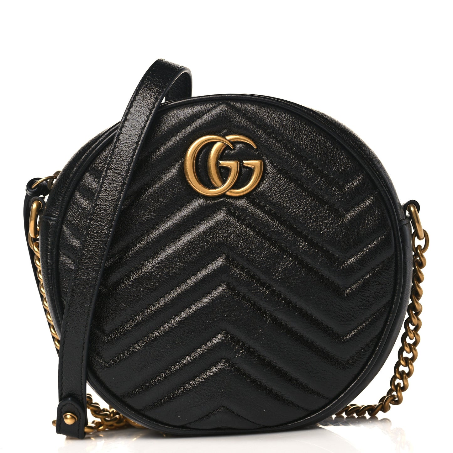 Azalea Calfskin Matelasse Heart Mini GG Marmont Round Shoulder Bag Black