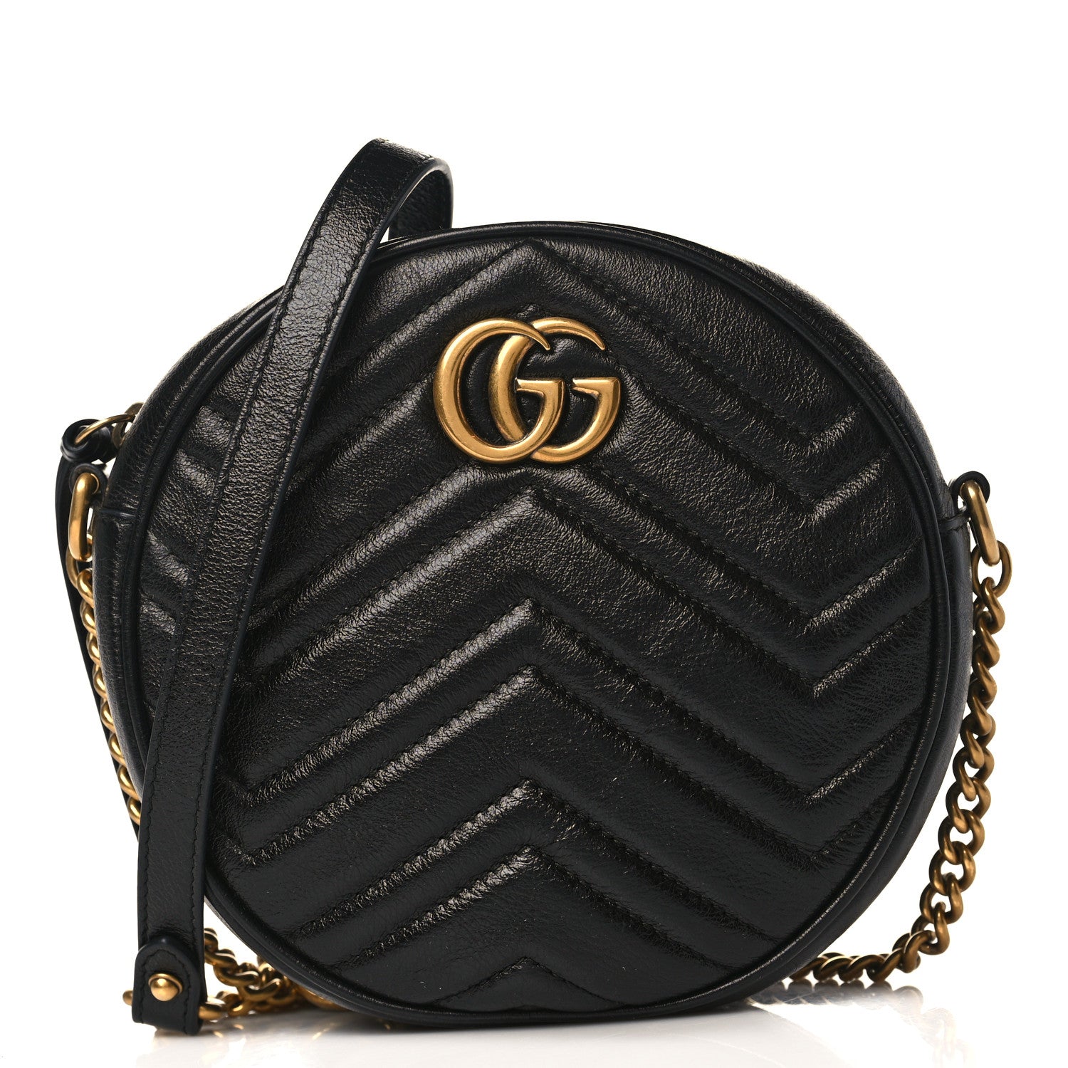 Gucci Azalea Calfskin Matelasse Heart Mini GG Marmont Round Shoulder Bag Black 1 of 10