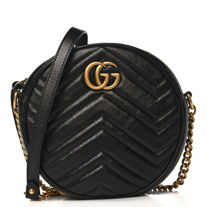 Gucci Azalea Calfskin Matelasse Heart Mini GG Marmont Round Shoulder Bag Black 1 of 10