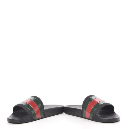 Gucci Rubber Web Mens Pool Slide Sandals 6 Black Green Red 5 of 11