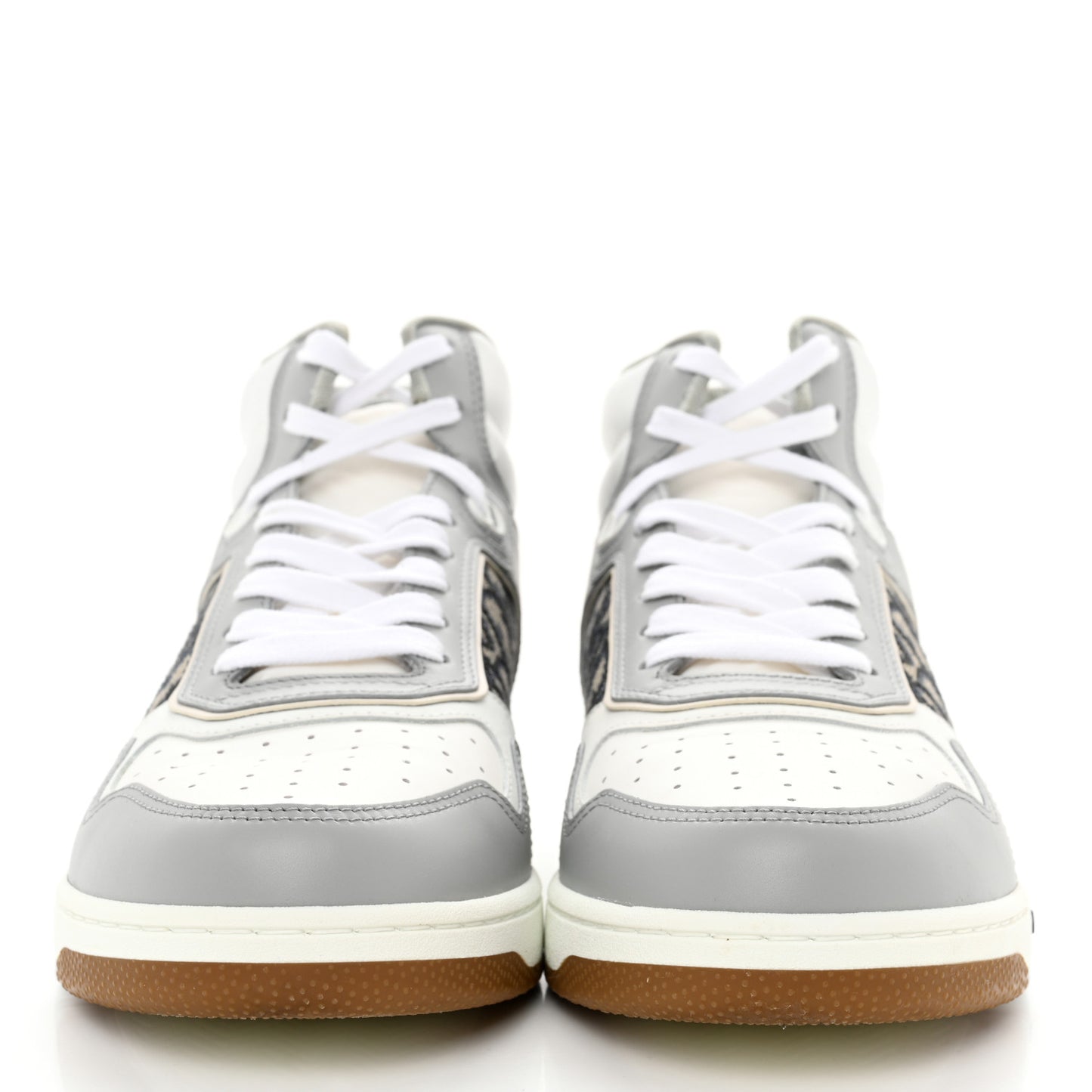 Smooth Calfskin Jacquard Oblique Mens B27 Mid Top Sneakers 41 Beige Blue