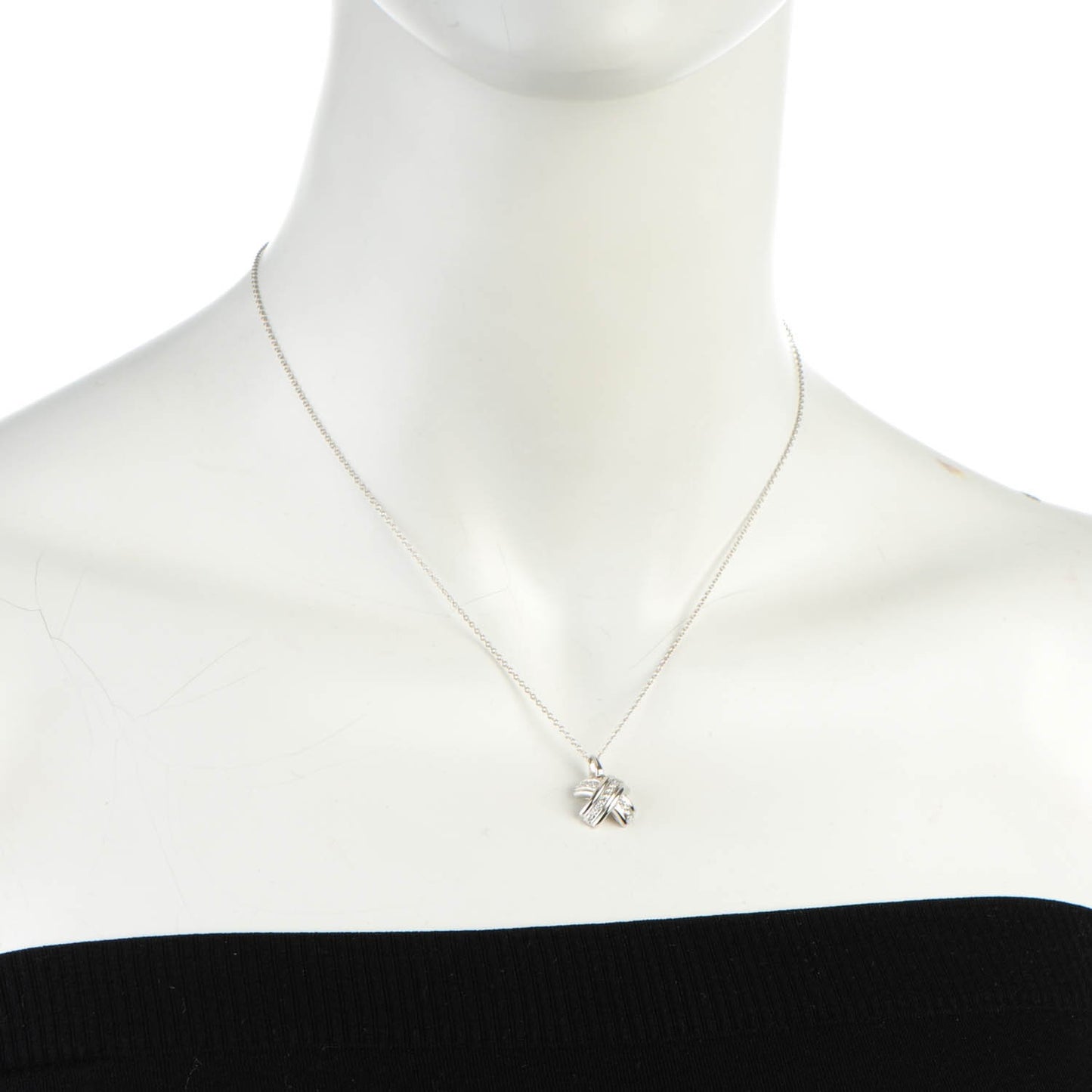 18K White Gold Diamond Signature X Pendant Necklace