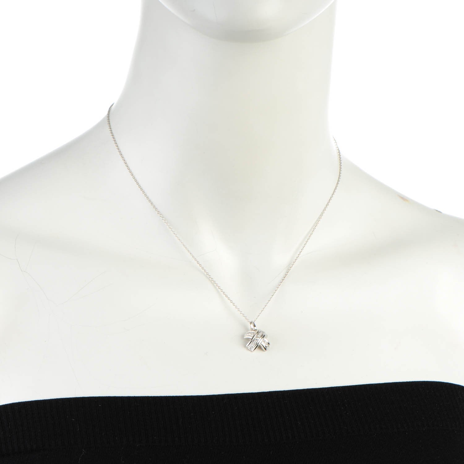 Tiffany 18K White Gold Diamond Signature X Pendant Necklace 2 of 6