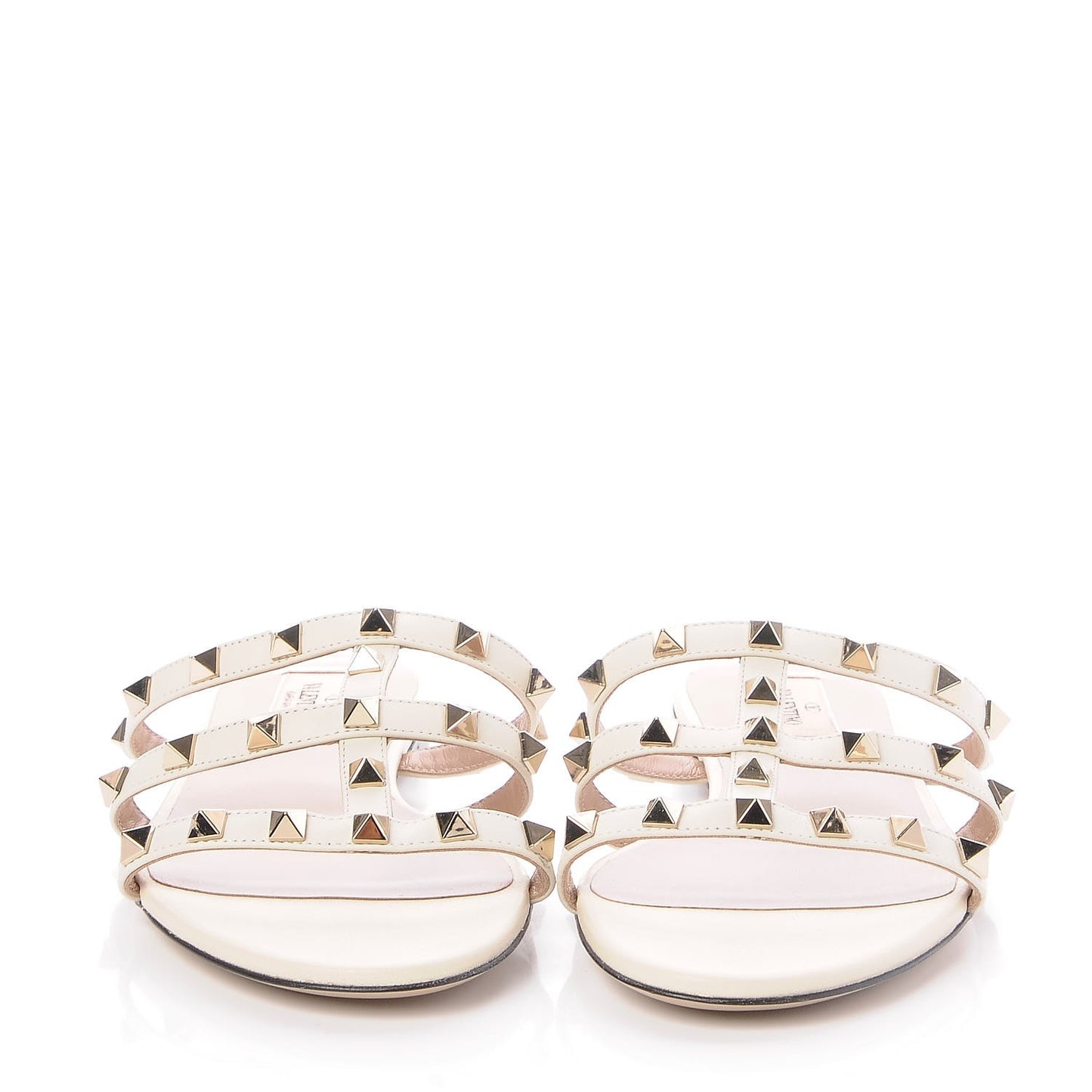 Nappa Rockstud Caged Flat Slide Sandals 39 Light Ivory