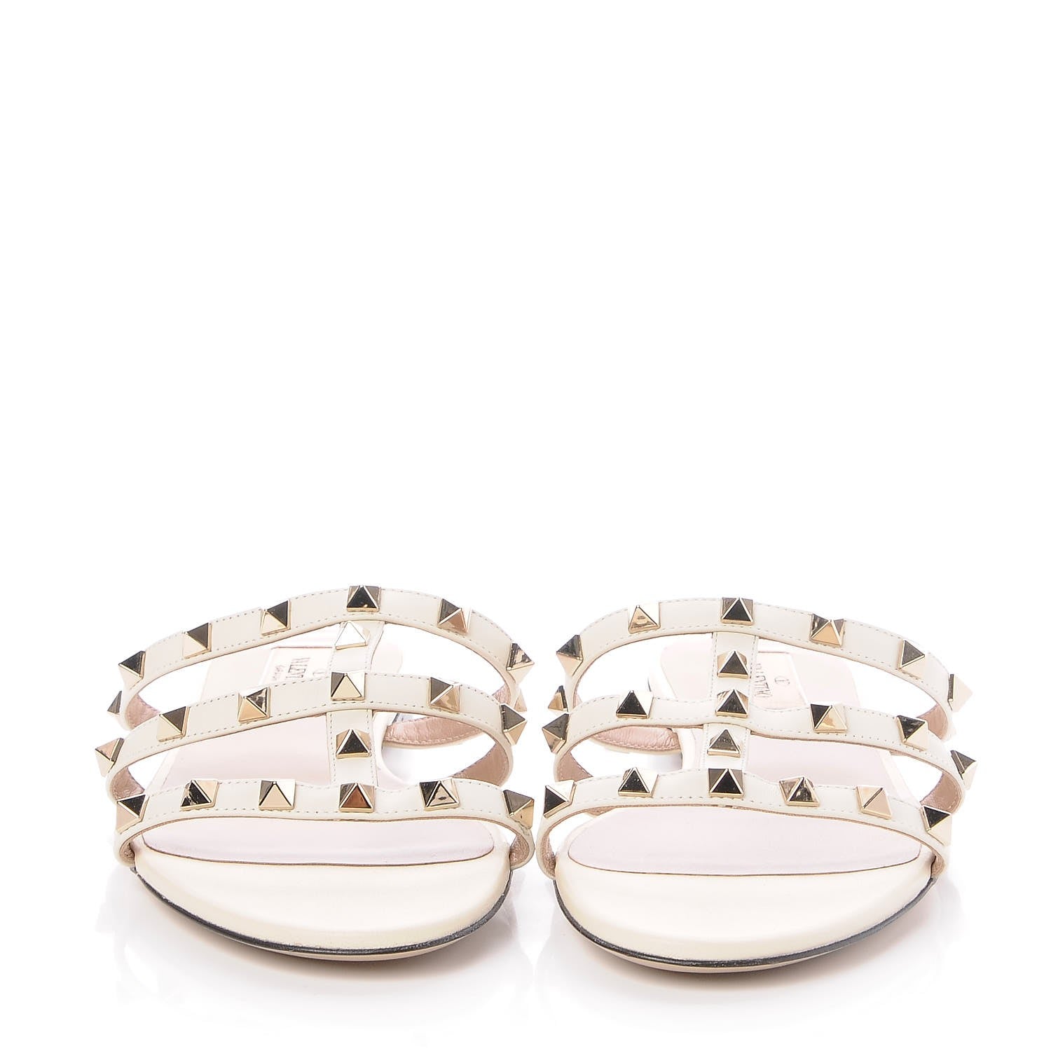 Valentino Garavani Nappa Rockstud Caged Flat Slide Sandals 39 Light Ivory 2 of 8
