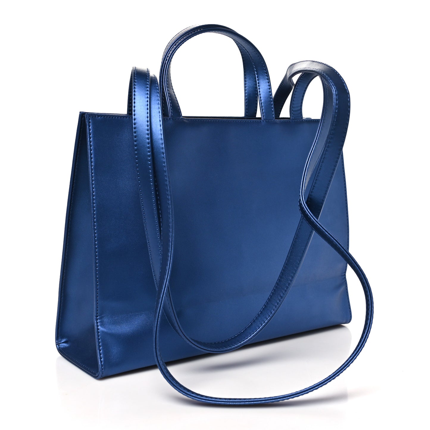 Metallic Vegan Leather Medium Shopping Bag Cobalt