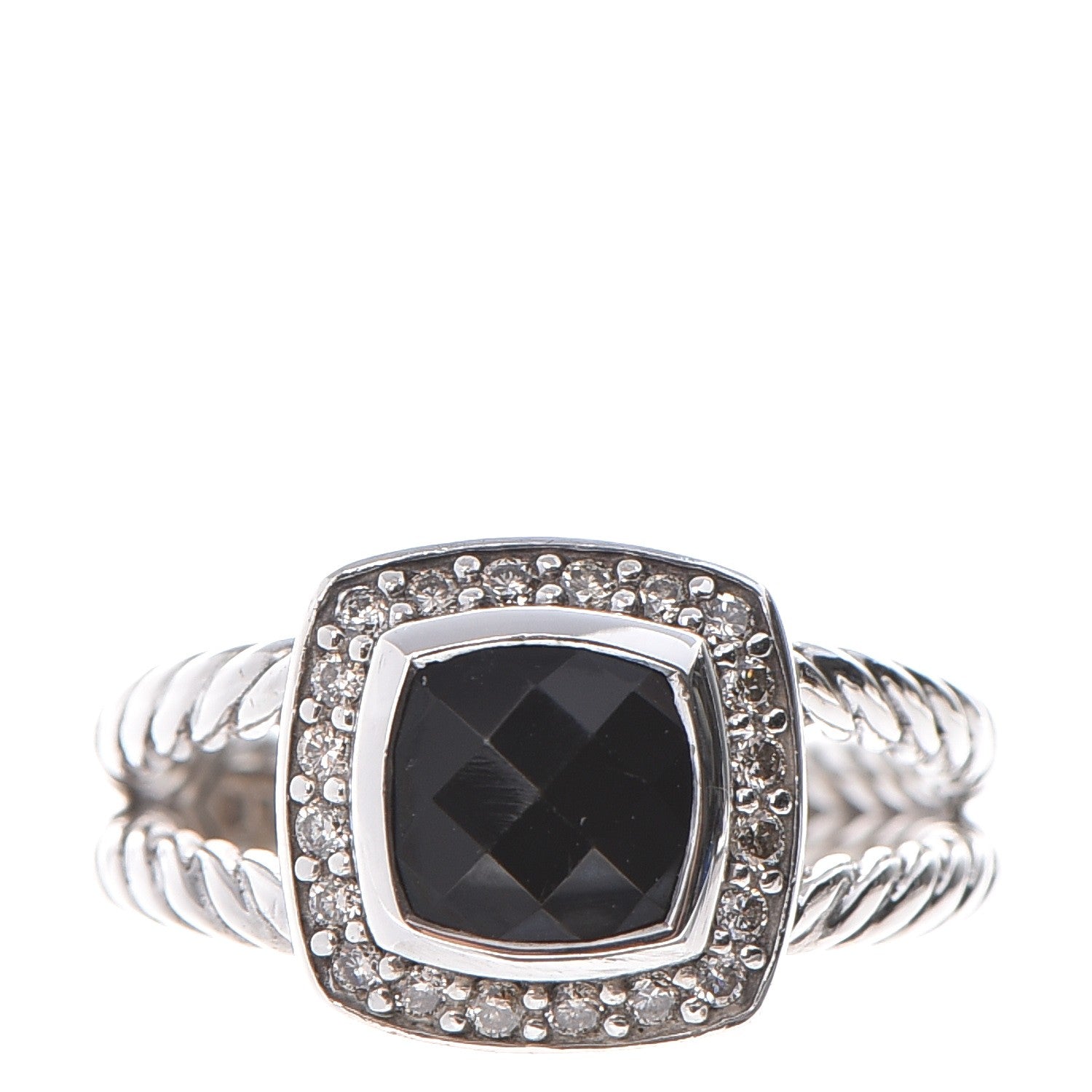 David Yurman Sterling Silver Diamond Black Onyx 7mm Petite Albion Ring 52 6 1 of 4