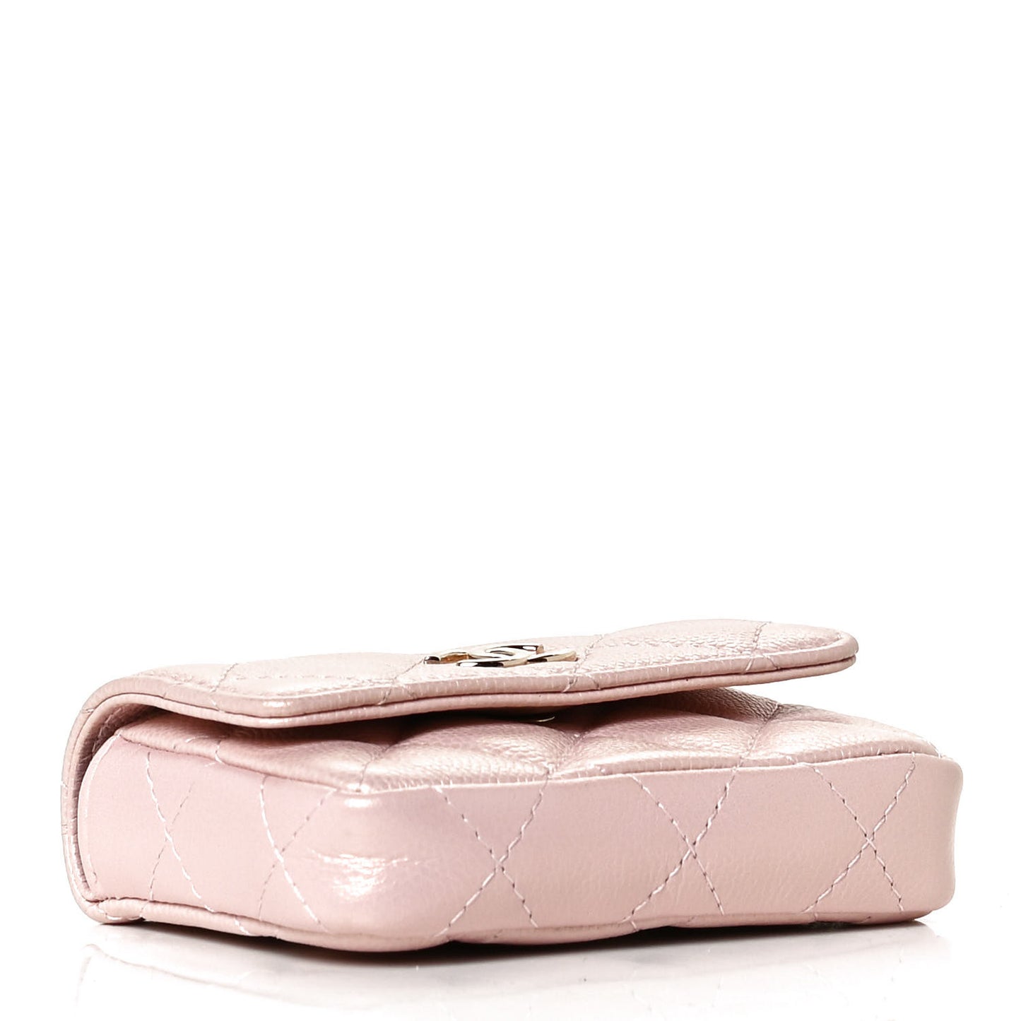 Iridescent Caviar Quilted Pearl On Top Coin Purse With Chain Light Pink