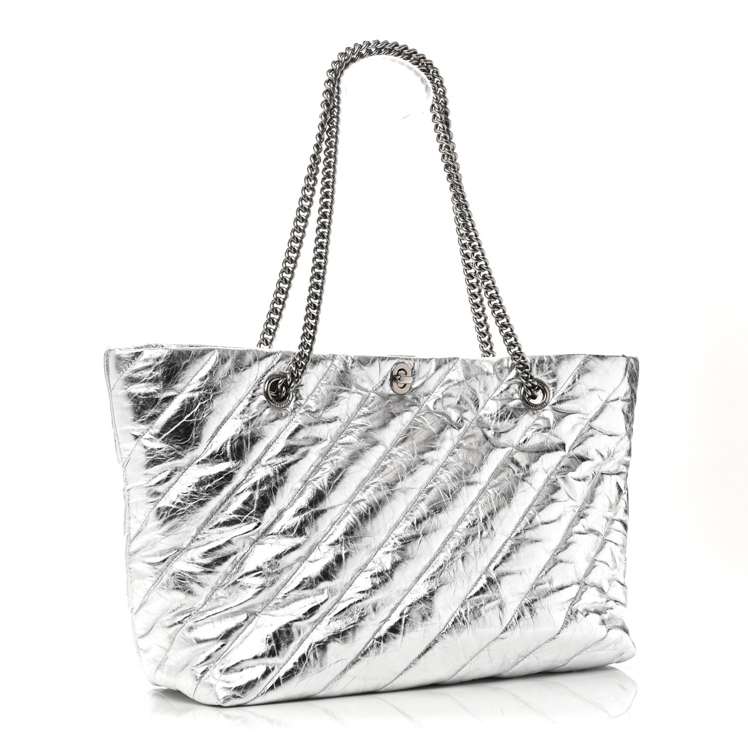 Balenciaga Metallic Crushed Calfskin Quilted Medium Crush Carry All Tote Bag Silver 3 of 9