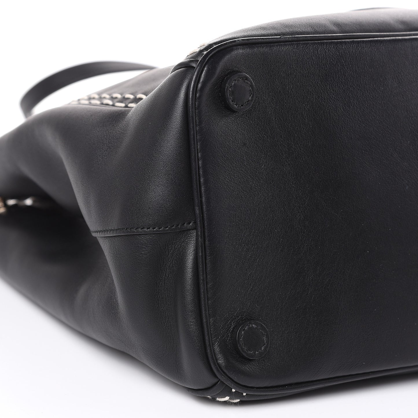 City Calf Hand Stitched Medium Galleria Double Zip Tote Black