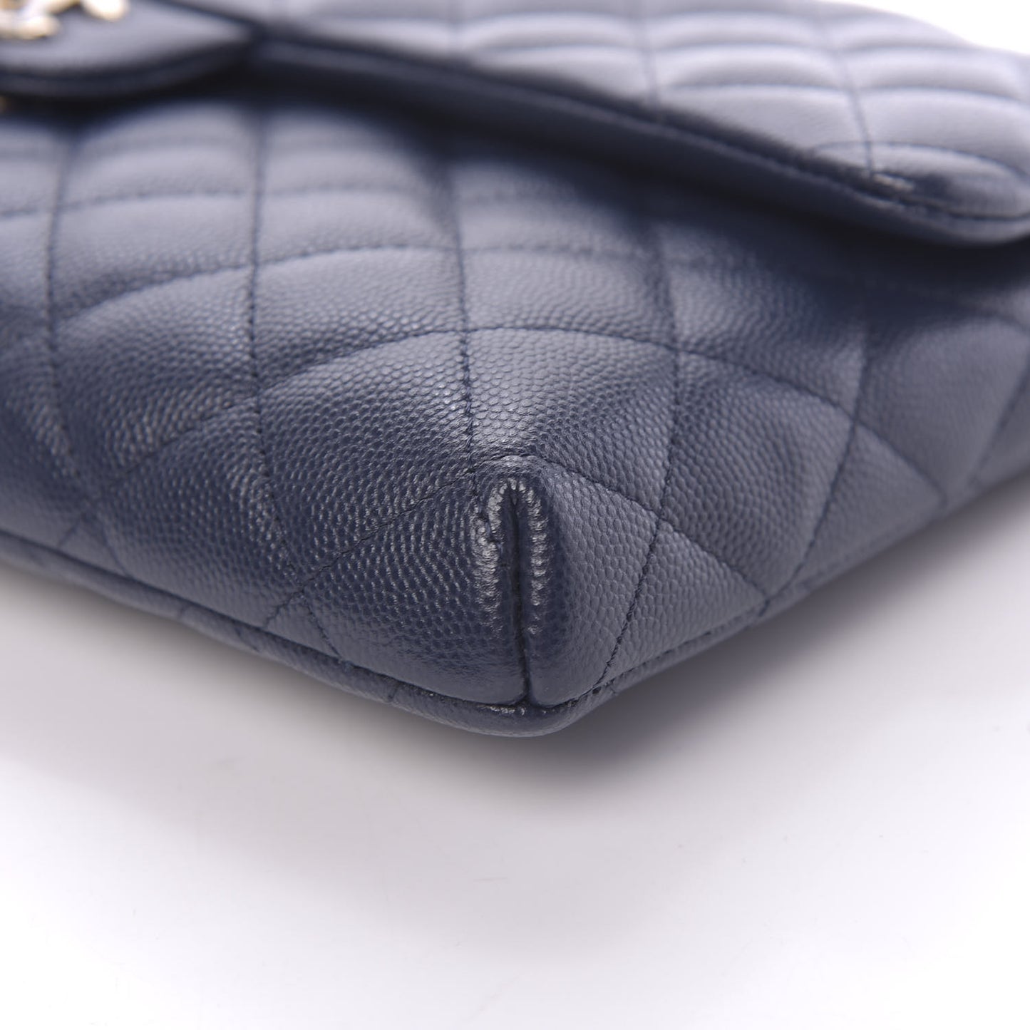 Caviar Quilted Flap Clutch Navy Blue