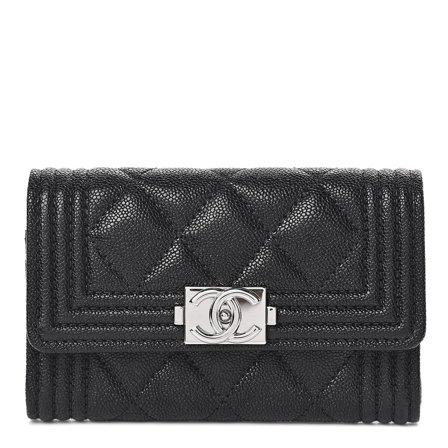 Caviar Quilted Boy Flap Card Holder Black