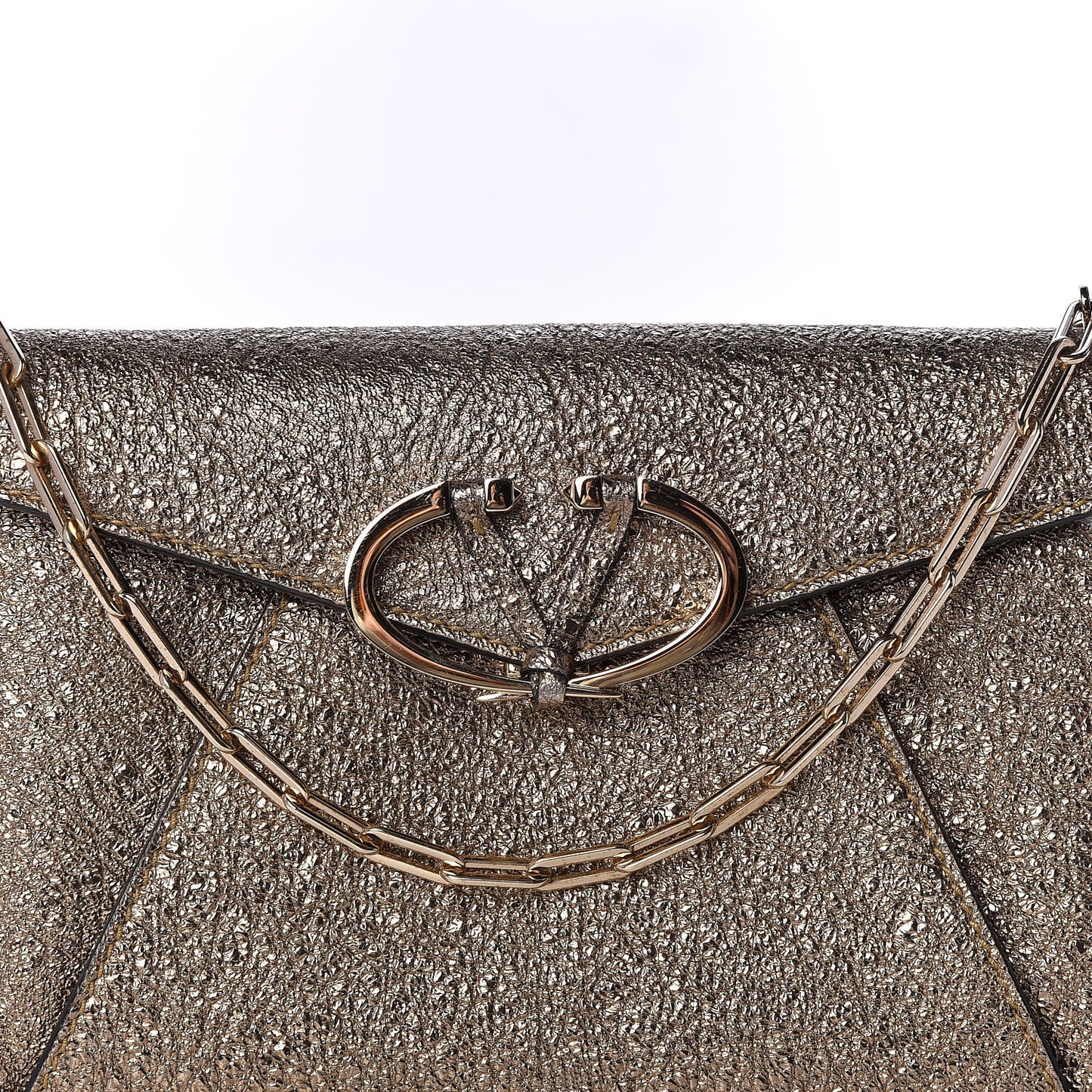 Metallic Calfskin V Rivet Chain Clutch Platinum