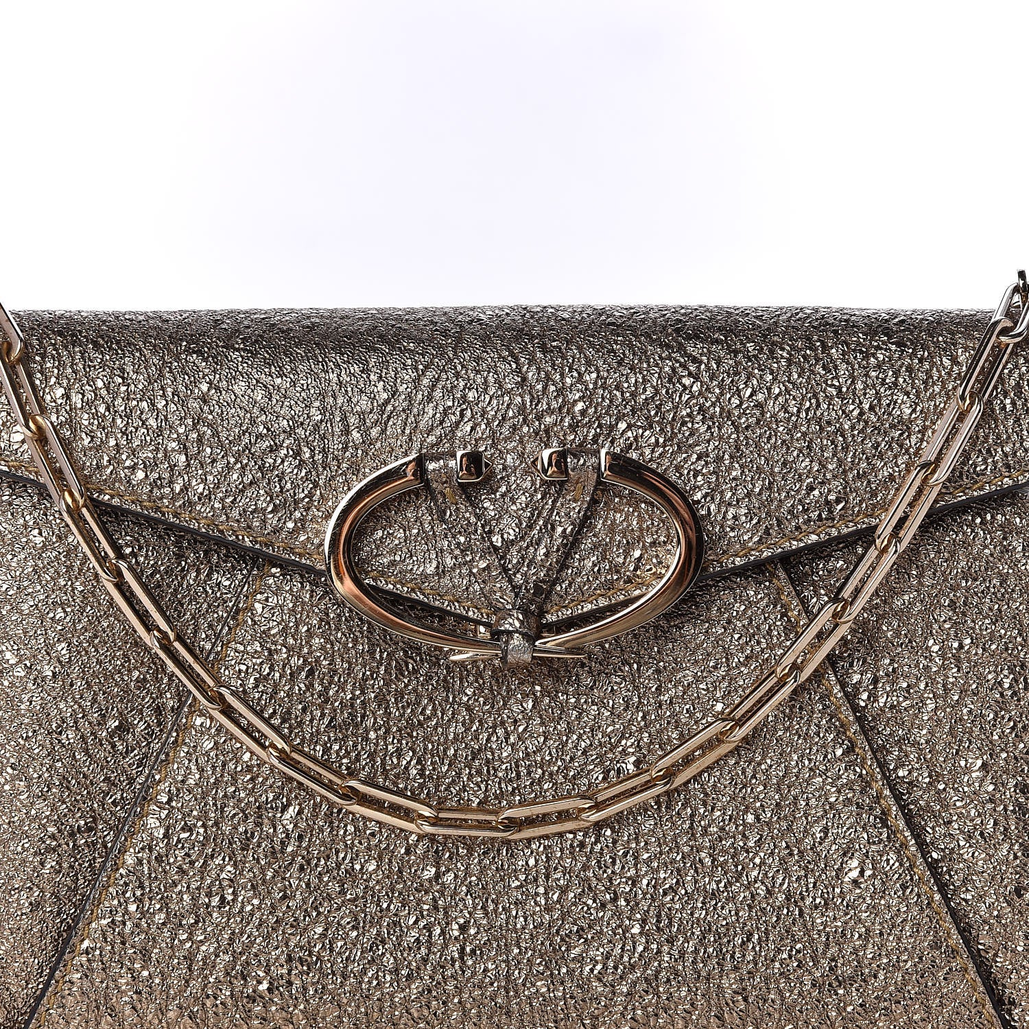 Valentino Garavani Metallic Calfskin V Rivet Chain Clutch Platinum 11 of 11