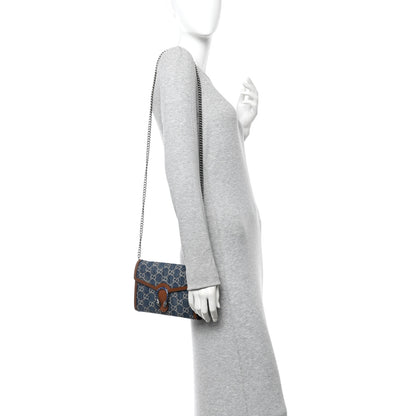 Gucci New Denim GG Monogram Dollar Calfskin Enamel Mini Dionysus Chain Wallet Blue Tea Cuir Epilog Electric Blue 2 of 14