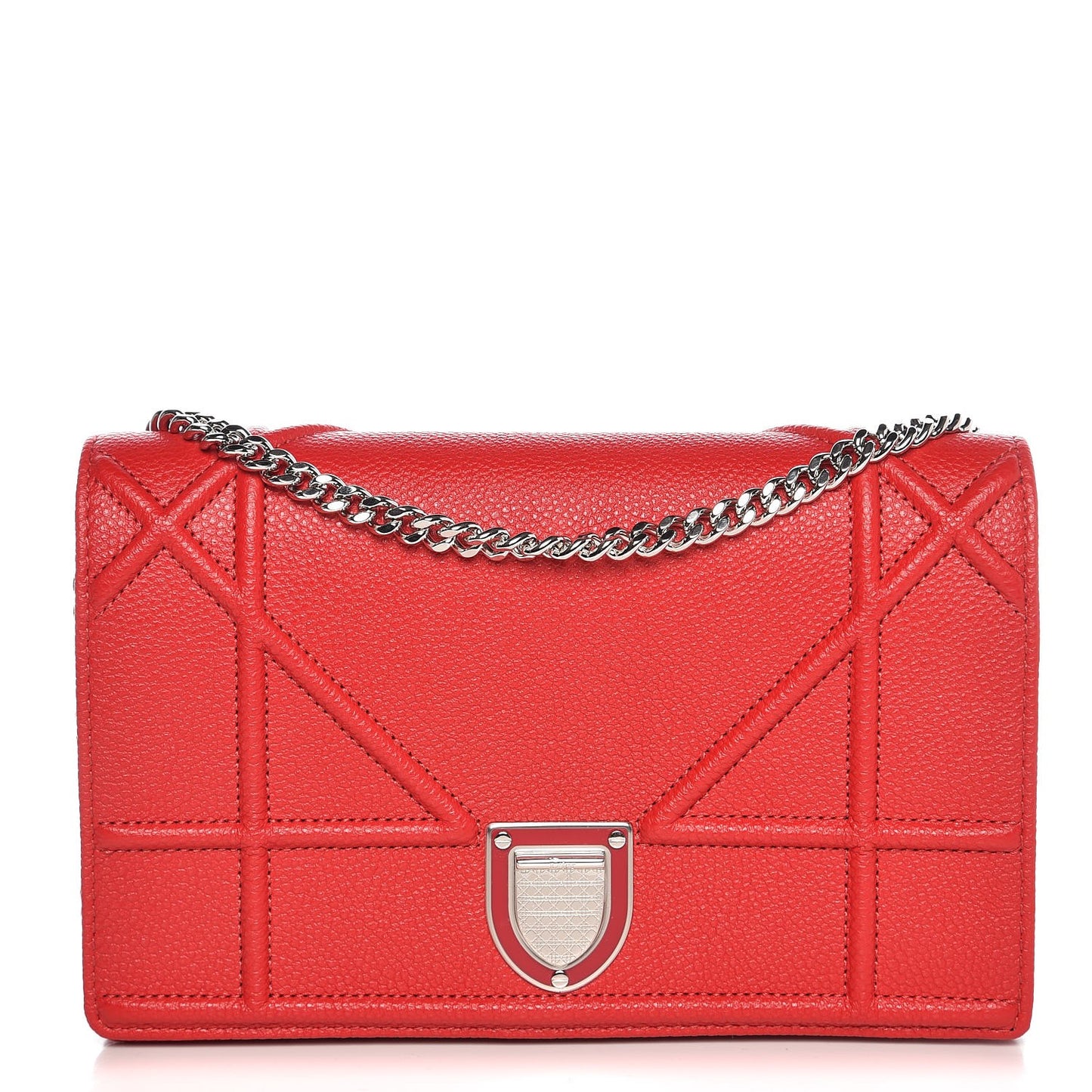 Grained Calfskin Diorama Wallet on Chain Pouch Rouge Vif