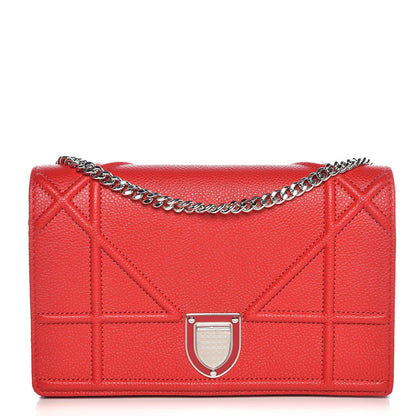 Christian Dior Grained Calfskin Diorama Wallet on Chain Pouch Rouge Vif 1 of 8