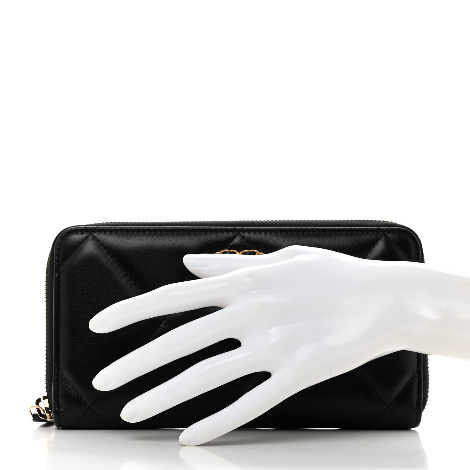 Chanel Lambskin Quilted 19 Long Zipped Around Wallet Black 2 of 9