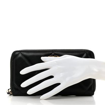 Chanel Lambskin Quilted 19 Long Zipped Around Wallet Black 2 of 9