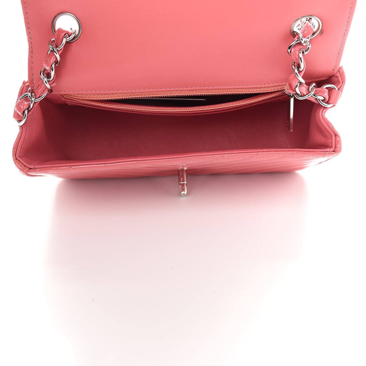 Patent Calfskin Chevron Quilted Mini Rectangular Flap Pink