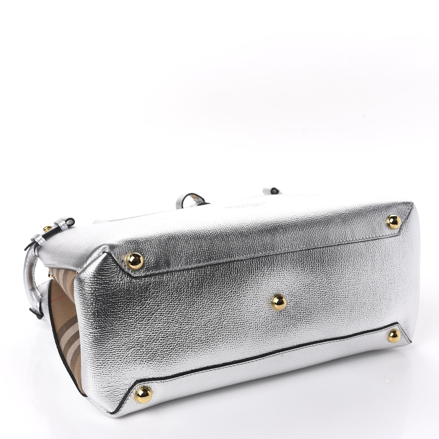 Burberry Metallic Grainy Calfskin House Check Medium Banner Tote Silver 3 of 9