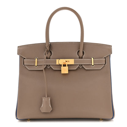 Hermes Chevre Mysore Horseshoe Birkin 30 Etoupe Blue Saphir 1 of 11