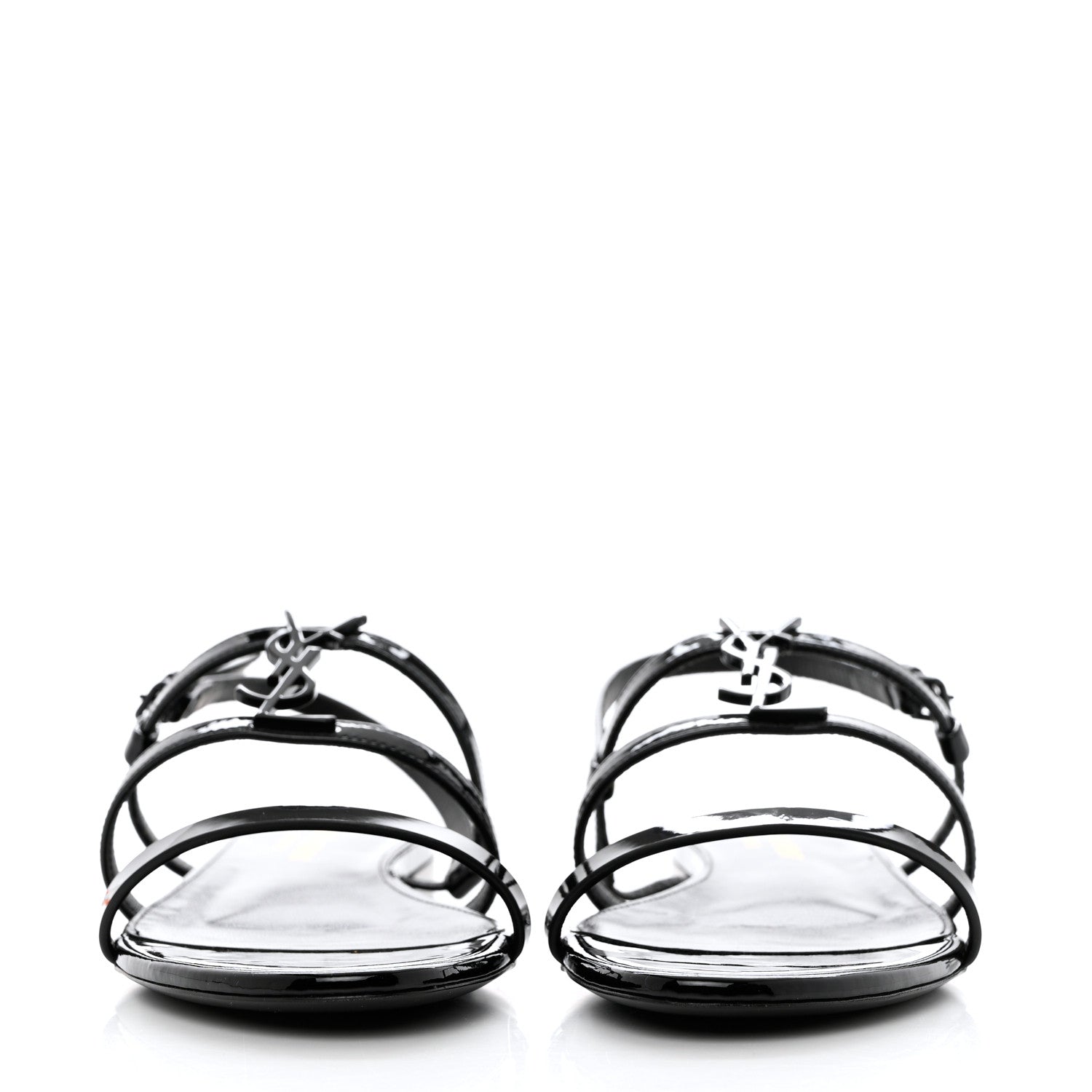 Saint Laurent Patent Calfskin Cassandra Monogram Sandals 36.5 Black 2 of 12