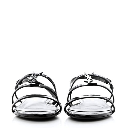 Saint Laurent Patent Calfskin Cassandra Monogram Sandals 36.5 Black 2 of 12