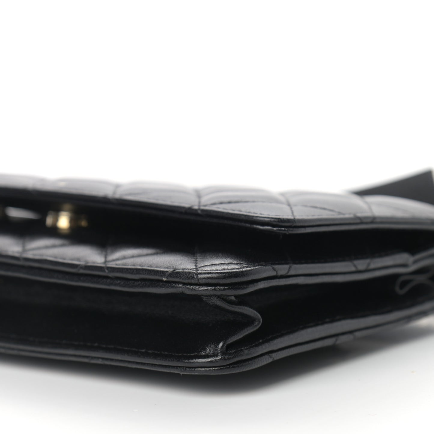 Lambskin Quilted Coco Bow Wallet On Chain WOC Black