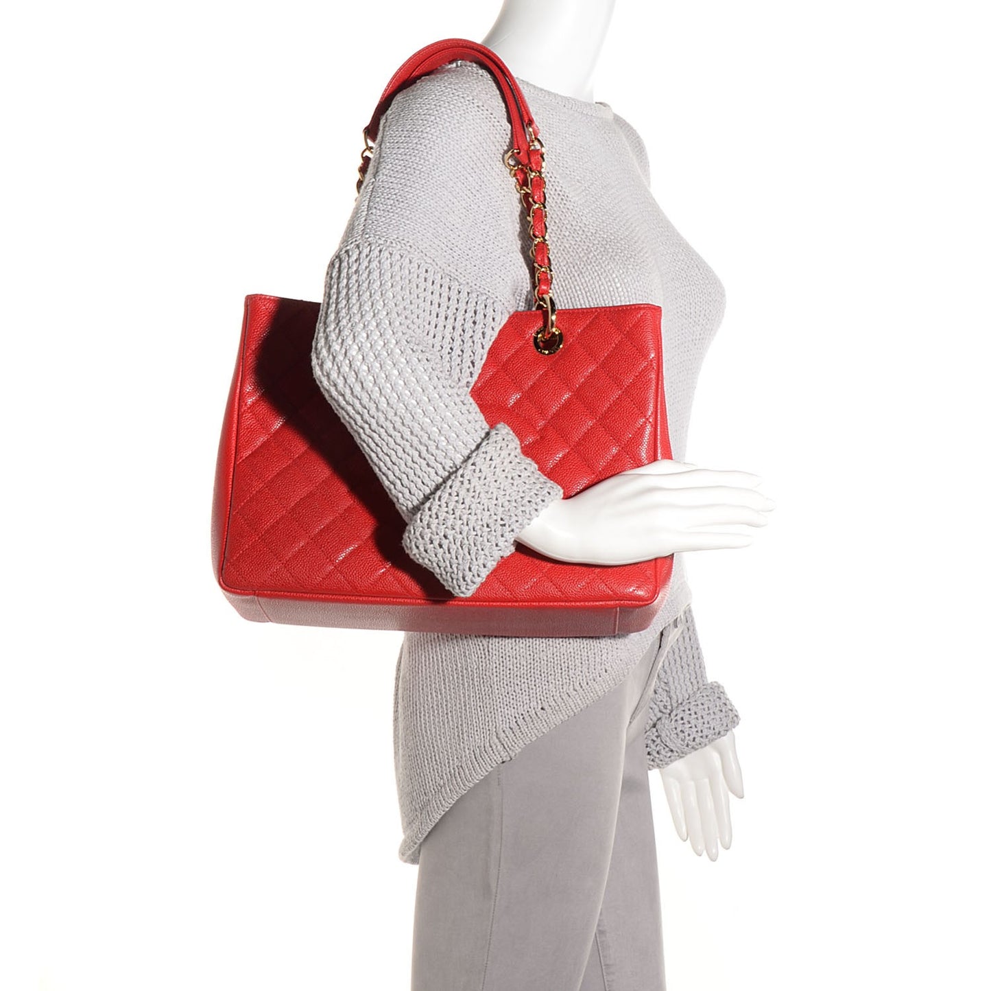 Caviar Quilted Grand Shopping Tote GST Red