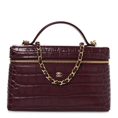 Chanel Calfskin Crocodile Embossed Crococo Small Slim Vanity Case With Chain Dark Burgundy 1 of 12