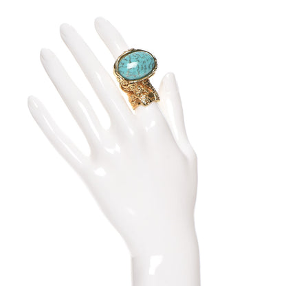 Saint Laurent Glass Cabochon Arty Ovale Ring 5 Gold Turquoise 2 of 4