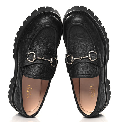 Gucci Piuma Calfskin Embossed Womens Platform Lug Sole Loafers 37.5 Black 2 of 10