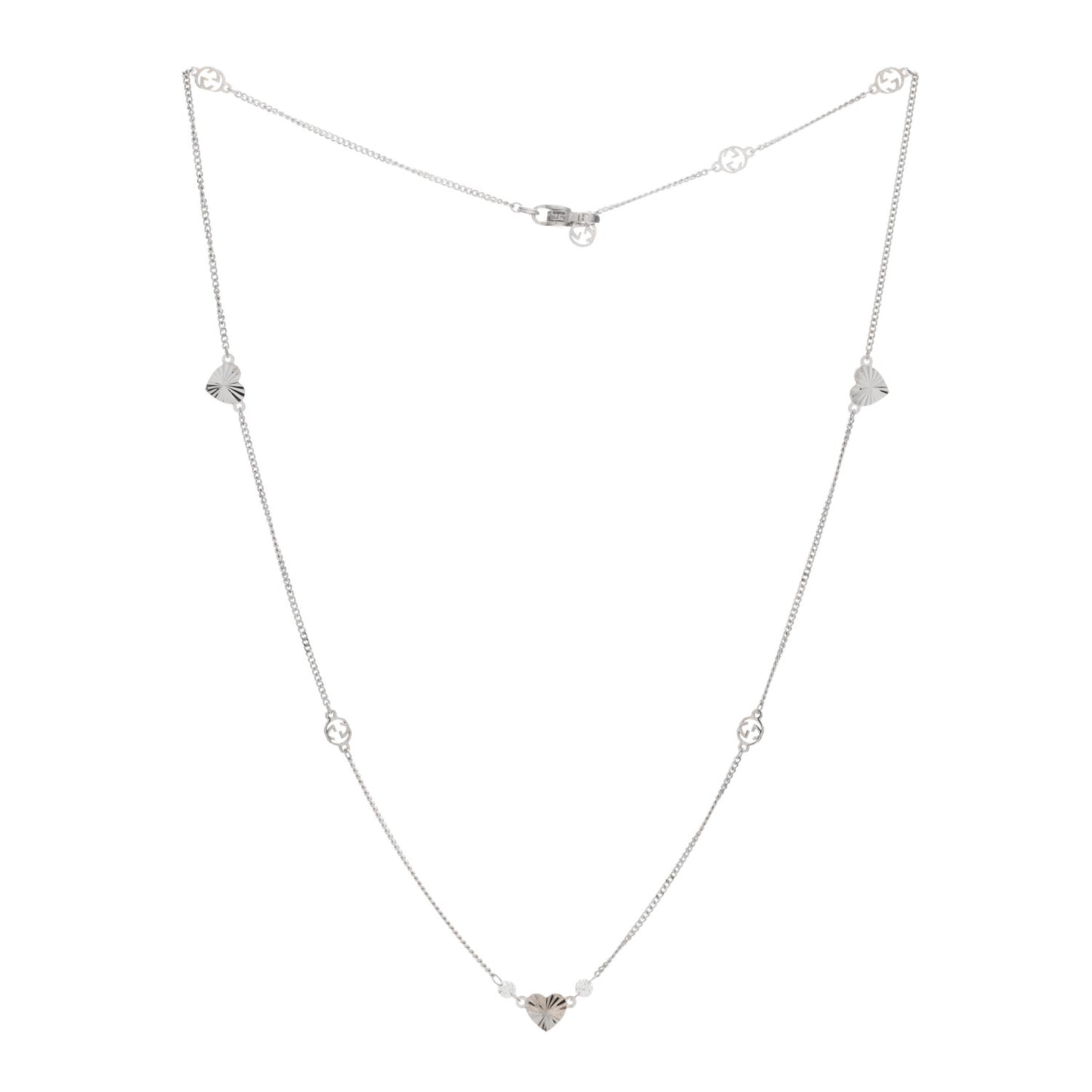 18K White Gold Diamond Heart Interlocking G Necklace