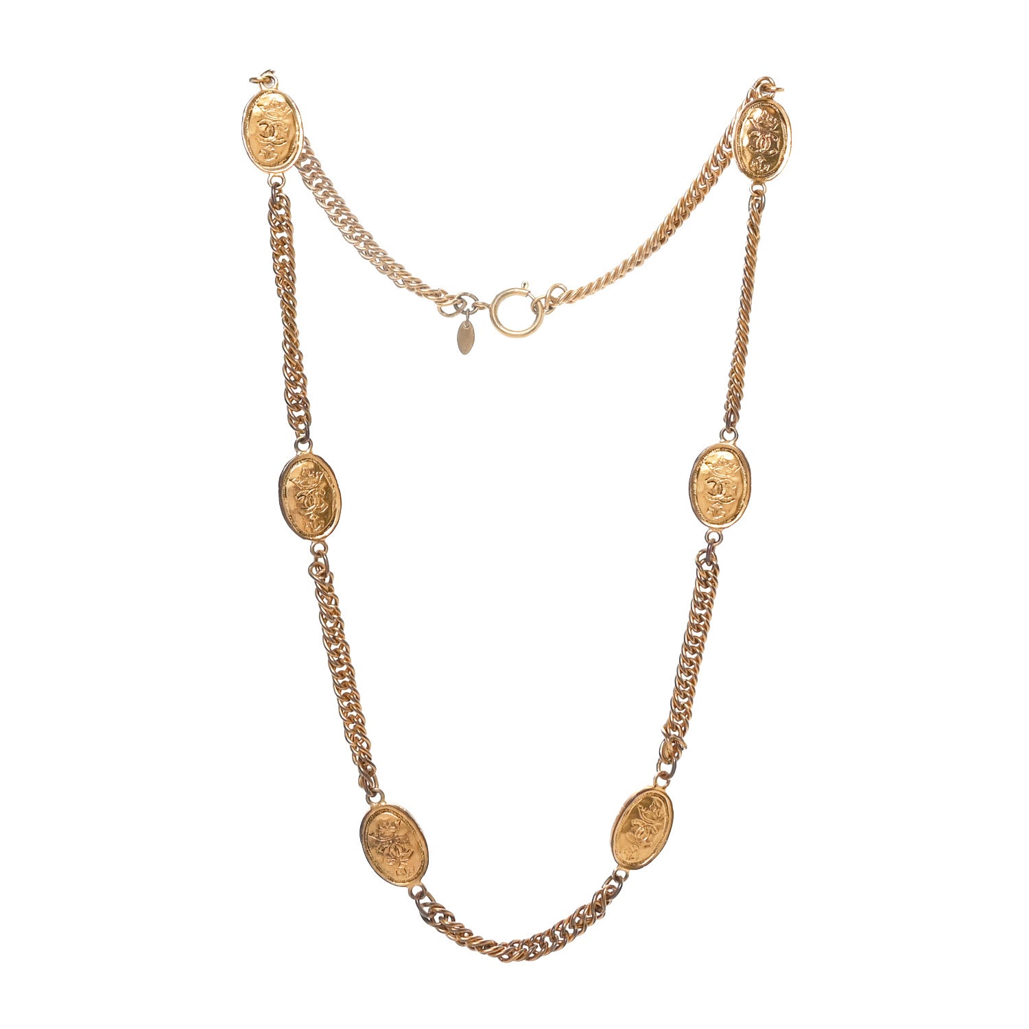 Chanel Metal Regal Crown CC Medallion Necklace Aged Gold 3 of 5