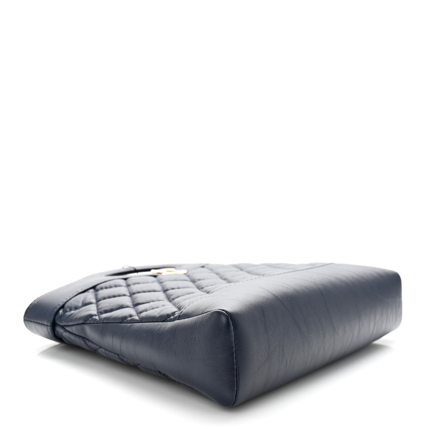Shiny Crumpled Calfskin Quilted Mini 31 Shopping Bag Navy Blue