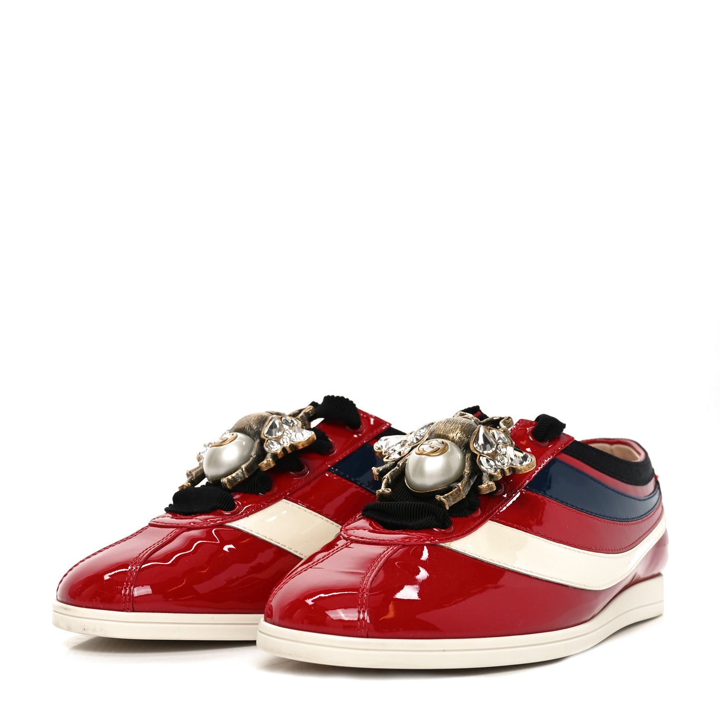 Patent Calfskin Bee Womens Falacer Sneakers 36 Hibiscus Red Blue Mystic White