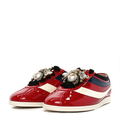 Gucci Patent Calfskin Bee Womens Falacer Sneakers 36 Hibiscus Red Blue Mystic White 4 of 9