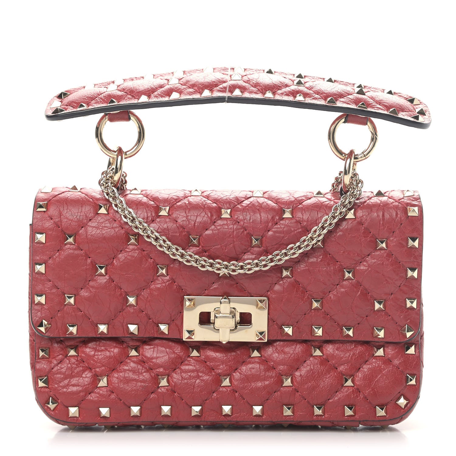 Valentino Garavani Craquele Nappa Small Rockstud Spike Shoulder Bag Red 1 of 6