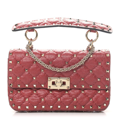Valentino Garavani Craquele Nappa Small Rockstud Spike Shoulder Bag Red 1 of 6