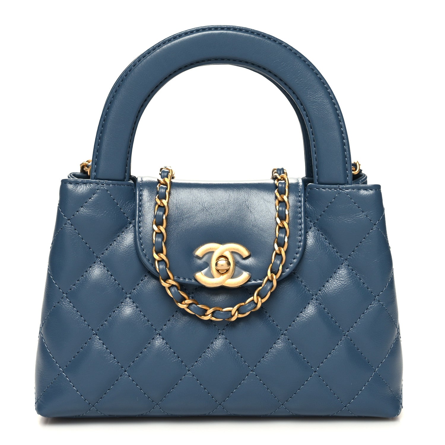 Chanel Shiny Aged Calfskin Quilted Nano Kelly Shopper Dark Blue 1 of 11